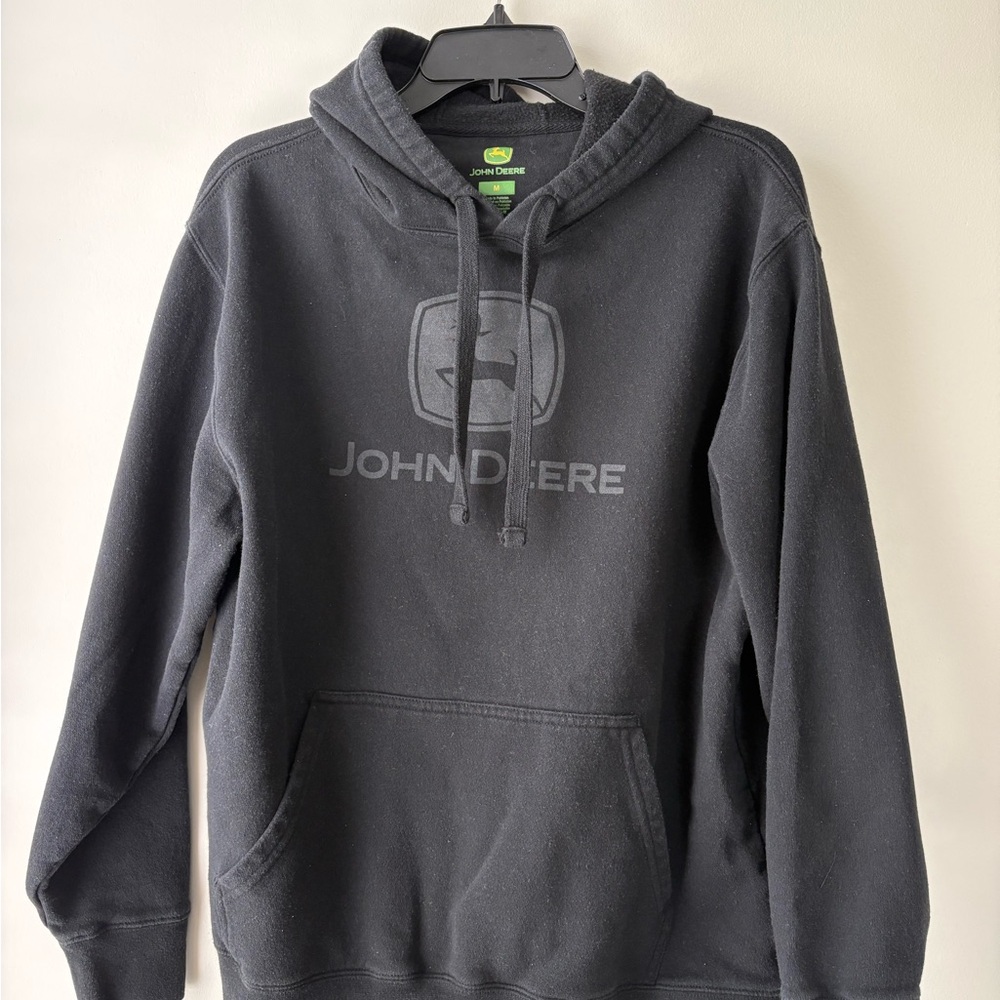 John Deere Black Pullover Hoodie with Subtle Logo